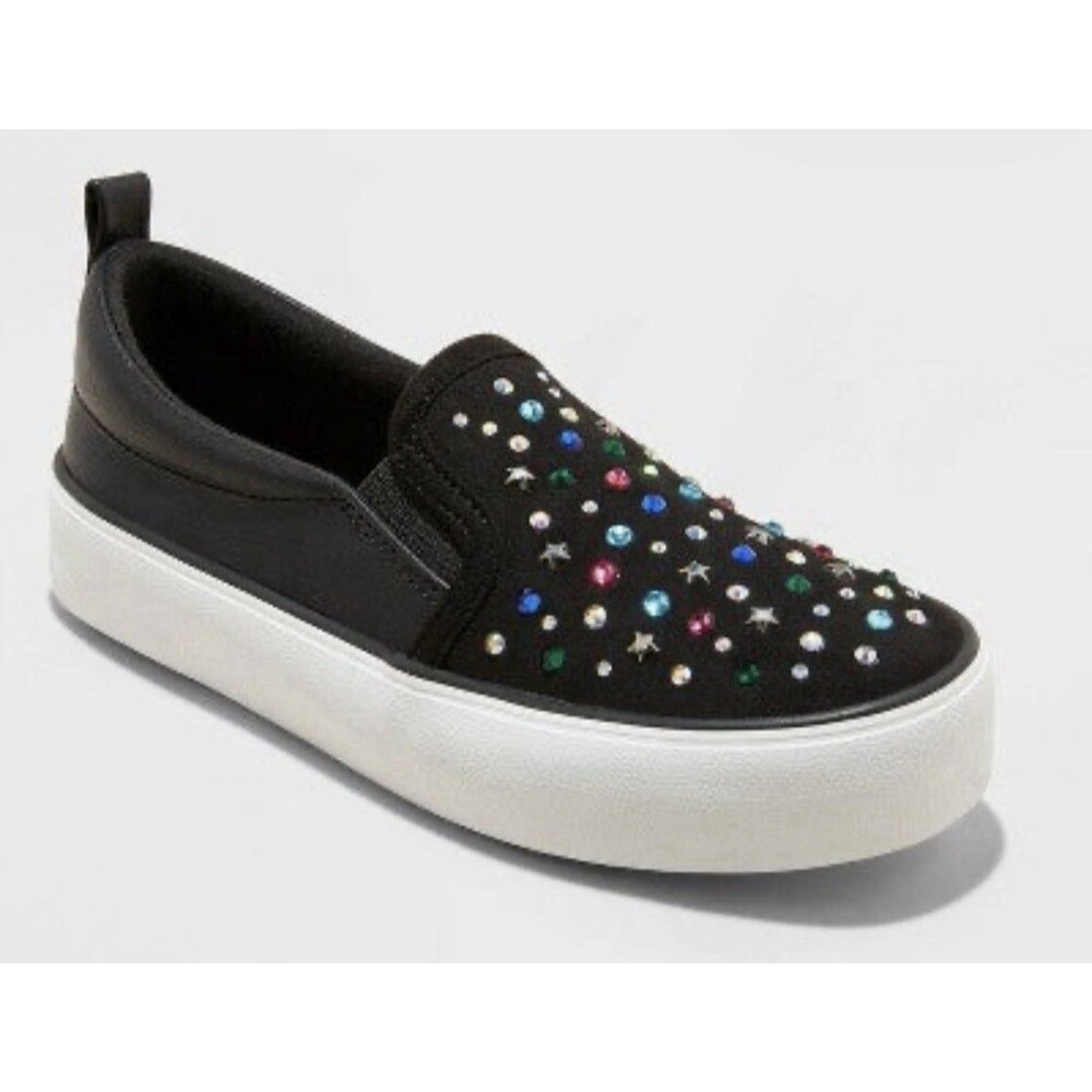 Art Class Hanna Slip-On Fashion Sneakers Size 2 Girls Black Rhinestone Canvas